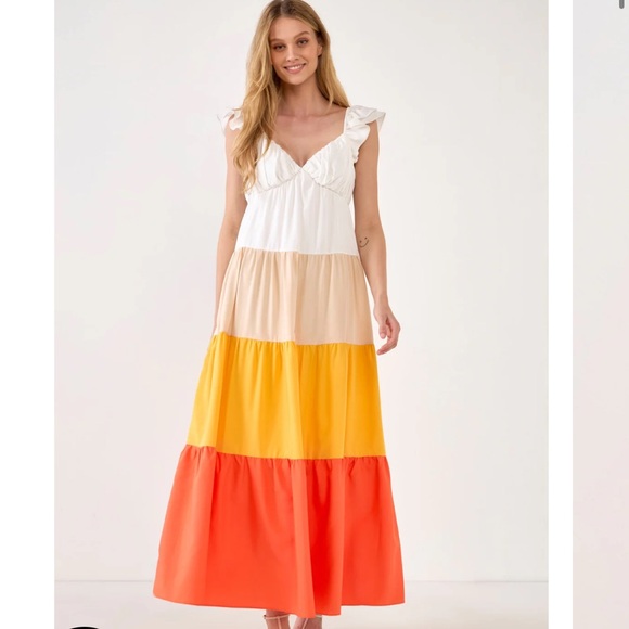 English Factory White and Orange Tiered Maxi Dress nwot - Picture 1 of 4